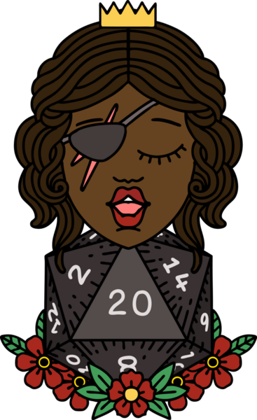 Retro Dövme Tarzı İnsan Rogue Bir insan tarafından çizilmiş 20 zar ile