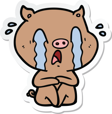 Bir insan tarafından çizilmiş ağlayan domuz çizgi filminin çıkartması.