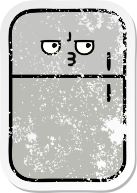 Bir insan tarafından çizilmiş şirin bir buzdolabının sıkıntılı çıkartması.