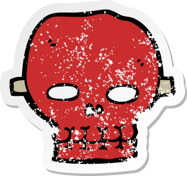 Bir insan tarafından çizilmiş ürkütücü bir kafatası maskesinin gerilimli çıkartması.