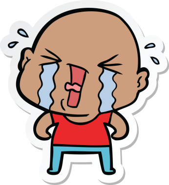 Bir insan tarafından çizilmiş ağlayan kel bir adamın çıkartması.