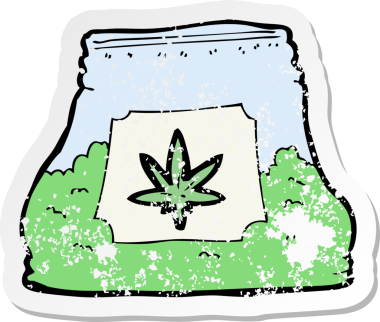 Bir insan tarafından çizilmiş bir ot torbasının gerilemiş retro yapıştırması.