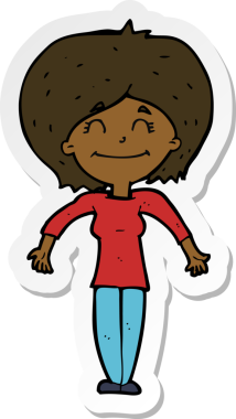 Bir insan tarafından çizilmiş omuz silken bir karikatür kadının çıkartması.