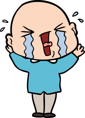 Bir insan tarafından çizilmiş ağlayan kel bir adam.