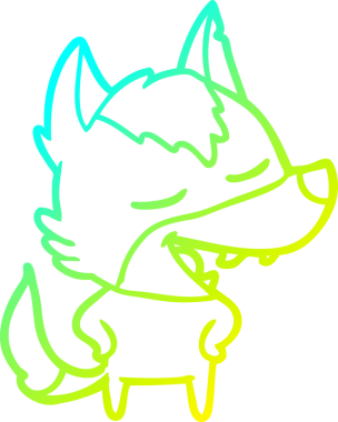 Bir insan tarafından çizilmiş gülen bir kurdun soğuk çizgi çizimi.