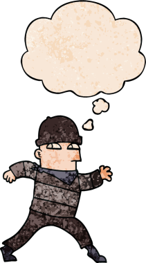 Bir insan tarafından çizilmiş grunge desenli düşünce balonu olan çizgi film hırsızı.