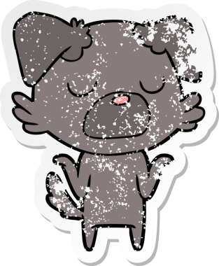 Bir insan tarafından çizilmiş omuzlarını silken çizgi film köpeğinin sıkıntılı çıkartması.