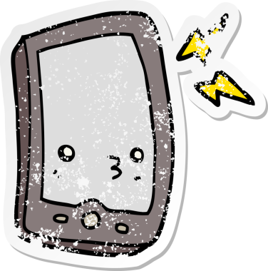 Bir insan tarafından çizilmiş çizgi film cep telefonunun sıkıntılı çıkartması