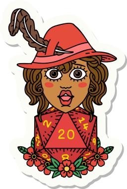 Bir insan şairin çıkartması. Bir insan tarafından çizilmiş doğal 20 zarlı.