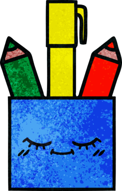 Bir insan tarafından çizilmiş bir kalem tenceresinin retro grunge desen karikatürü