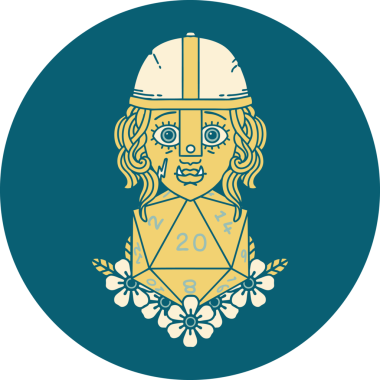 Retro Dövme Biçimi Bir insan tarafından çizilmiş 20 zarlı yarı ork savaşçı karakteri