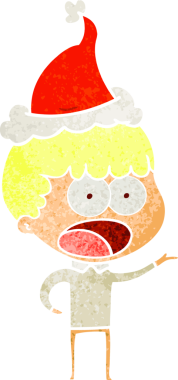 Şok olmuş, Noel Baba şapkası takan bir adamın insan tarafından çizilmiş eski bir karikatürü.