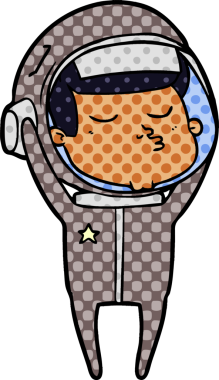 Bir insan tarafından çizilmiş kendine güvenen bir astronot çizgi filmi.