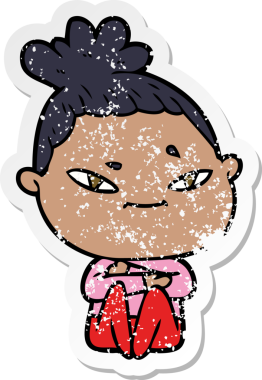 Bir insan tarafından çizilmiş karikatür bir kadının sıkıntılı çıkartması.