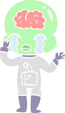 Düz renkli çizgi film. Bir insan tarafından çizilmiş büyük beyinli uzaylı ağlaması.