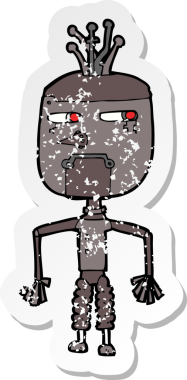 Bir insan tarafından çizilmiş karikatür robotunun gerilmiş yapıştırması.