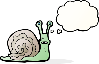 Bir insan tarafından çizilmiş düşünce balonlu çizgi film salyangozu.