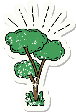 Bir insan tarafından çizilmiş dövme stili bir ağacın eski etiketi.