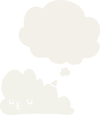 Düşünce baloncuğu olan sevimli çizgi film bulutu bir insan tarafından çizilmiş.