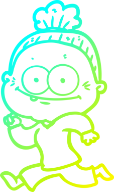 Bir insan tarafından çizilmiş, mutlu, yaşlı bir kadının çizimi.