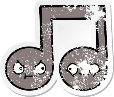 Bir insan tarafından çizilmiş şirin bir karikatür müzik notasının sıkıntılı çıkartması.