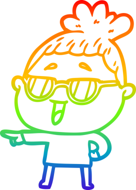 Bir insan tarafından çizilmiş gözlük takan mutlu bir kadının çizgi çizimi.