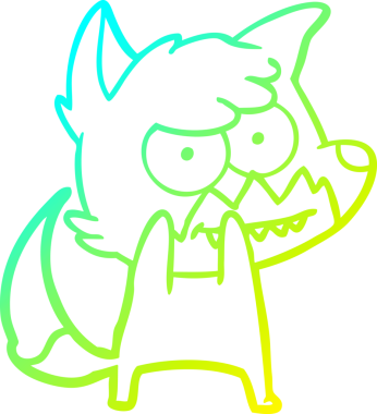 Bir insan tarafından çizilmiş sırıtan bir tilkinin soğuk çizgi çizimi