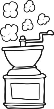 Bir insan tarafından çizilmiş siyah-beyaz kahve değirmeni.