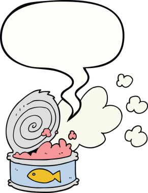 Bir insan tarafından çizilmiş konuşma balonlu balık kokulu bir çizgi film.