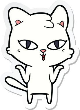 Bir insan tarafından çizilmiş çizgi film kedisinin çıkartması.