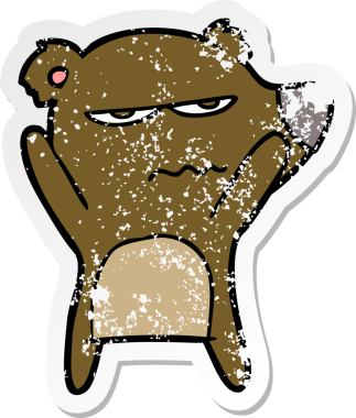 Bir insan tarafından çizilmiş kızgın bir ayı çizgi filminin sıkıntılı çıkartması.