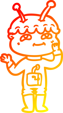 Şaşırmış bir uzay adamının insan tarafından çizilmiş sıcak çizgi çizgisi.