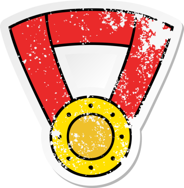 Bir insan tarafından çizilmiş şirin bir altın madalyanın sıkıntılı çıkartması.