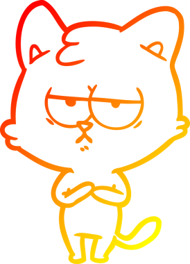 Bir insan tarafından çizilmiş sıkılmış çizgi film kedisinin sıcak çizgi çizgisi.