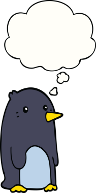 Bir insan tarafından çizilmiş düşünce baloncuklu penguen.