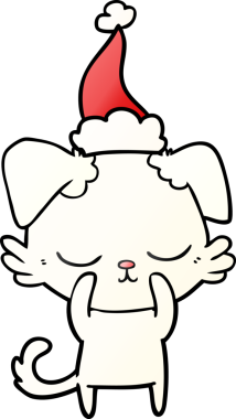 Bir insan tarafından çizilmiş Noel Baba şapkası takan bir köpeğin gradyan çizimi.