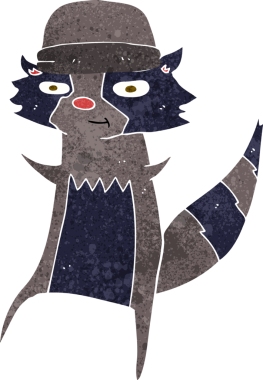 Bir insan tarafından çizilmiş bir rakun çizgi filmi.