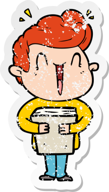 Bir insan tarafından çizilmiş heyecanlı bir karikatür çıkartması.