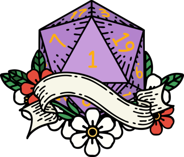 Retro Dövme Biçimi Doğal Bir d20 zar bir insan tarafından çizildi