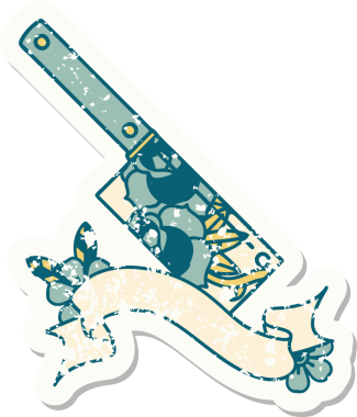 Bir satırın bayrağı ve bir insanın çizdiği çiçeklerle eski bir etiket.