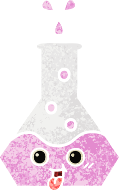 Bir insan tarafından çizilmiş bir deney şişesinin retro çizim tarzı karikatürü.