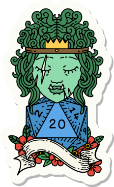 Bir insan tarafından çizilmiş 20 zarlı yarı ork barbarının çıkartması.