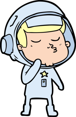 Bir insan tarafından çizilmiş kendine güvenen bir astronot çizgi filmi.