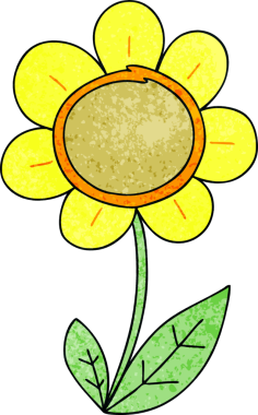 Bir insan tarafından çizilmiş garip bir karikatür papatyası.