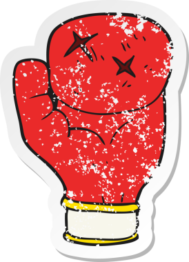 Bir insanın çizdiği karikatür boks eldiveninin gerilimli retro yapıştırması.