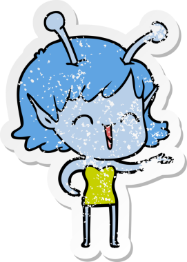 Bir insan tarafından çizilmiş uzaylı bir kızın kederli çıkartması.