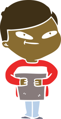 Bir insan tarafından çizilmiş düz renkli çizgi film çocuğu.