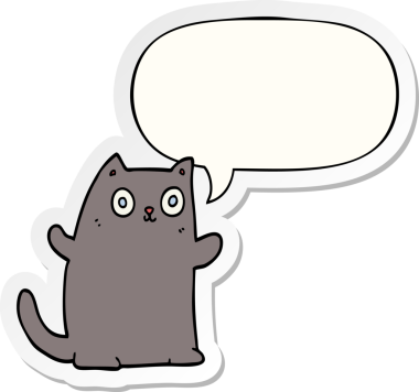 Bir insan tarafından çizilmiş baloncuk çıkartmalı çizgi film kedisi.