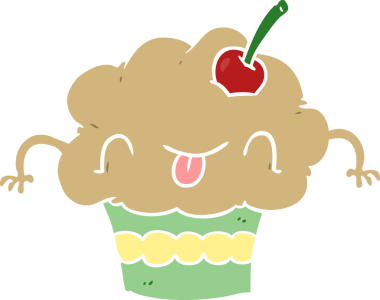 Bir insan tarafından çizilmiş düz renkli çizgi film keki.