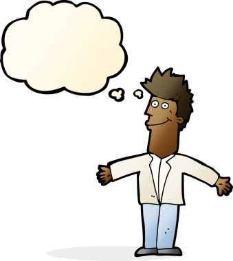 Bir insan tarafından çizilmiş düşünce balonlu mutlu adam çizgi filmi.